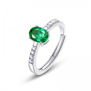 Minimalist Adjustable 925 Serling Silver Oval Shape Gemstone Rings Emerald Cut Created Green Emeralds Finger Ring