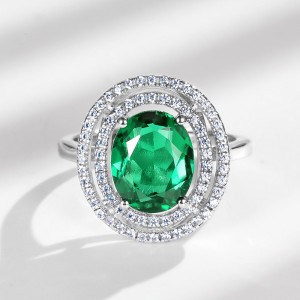Wholesale Cubic Zirconia Diamond Ladies Ring Oval Shape Sterling Silver Lab Grown Emeralds Rings For Women