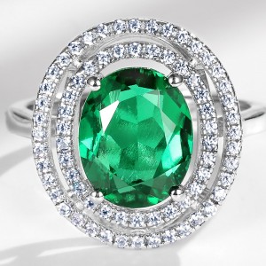 Wholesale Cubic Zirconia Diamond Ladies Ring Oval Shape Sterling Silver Lab Grown Emeralds Rings For Women