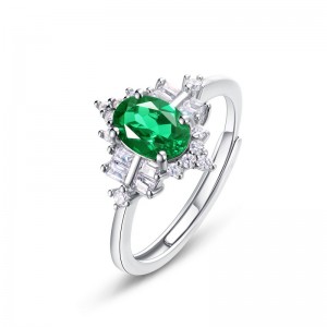 Fine Jewelry Emerald Cut Created Green Emeralds Ring 925 Sterling Silver Elegant Gemstone and Diamond Ring