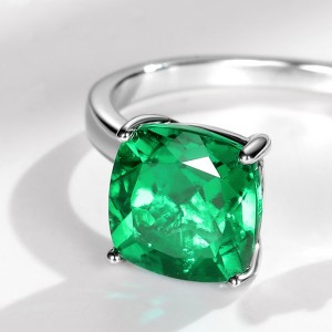 High Quality 925 Sterling Silver Green Gemstone Adjustable Ring Luxury Lab Grown Emeralds Openning Finger Ring For Women