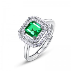 Minimalist 925 Sterling Silver Cubic Zirconia Adjustable Ring Square Emerald Cut Created Green Emeralds Open Ring Jewelry