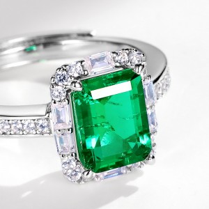 Europe and America High Quality Jewelry Silver 925 Cubic Zirconia Ring Lab Created Green Emerald Promise Rings