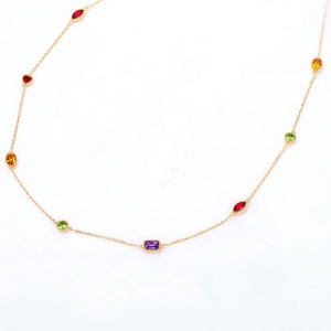925 Silver Simple Style High Quality Colored Cz Jewelry Chain Long Necklace For Women