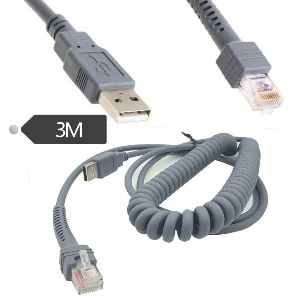 USB A to RJ45 Coiled Spiral Extension Cable, Symbol Barcode Scanner USB Cable(10ft,3M)