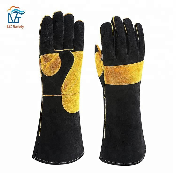 Yellow Black Double Palm Chrome Free Leather Work Welding Gloves9