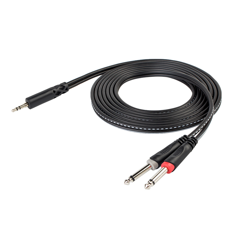 TRS 1/8” to Dual 1/4 TS audio cable AC001 bakeng sa pro-audio