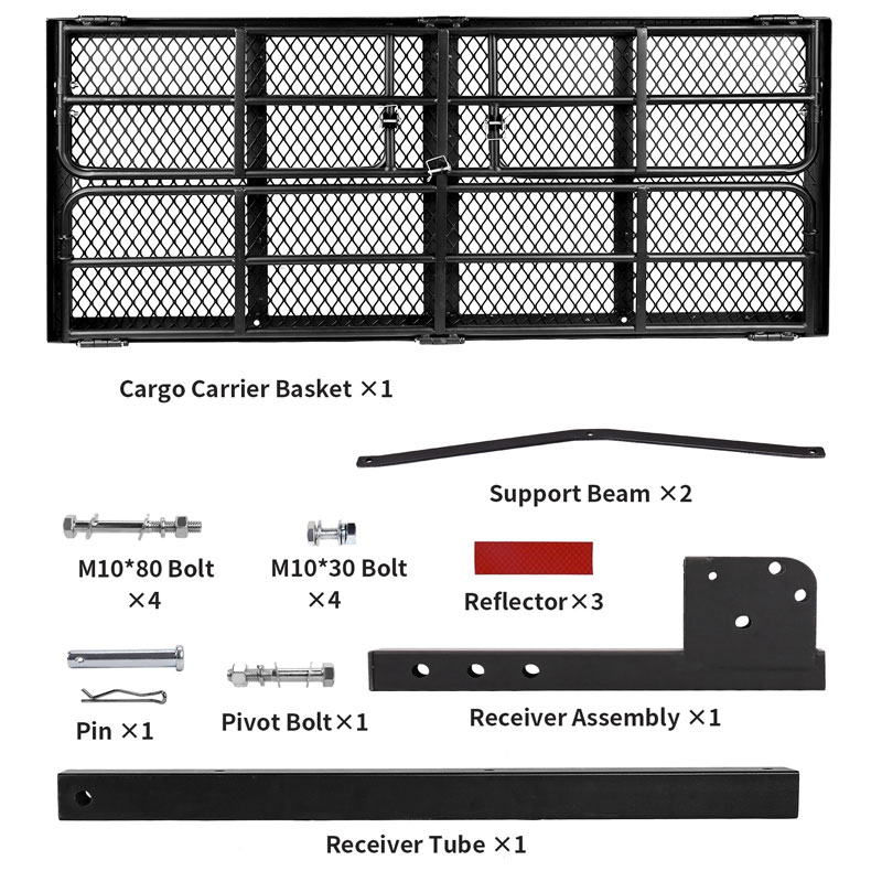 59”x24”x14” Foldable Hitch Mount Cargo Basket for Trailer with High Side and 360 LBS Capacity