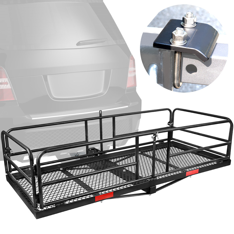 Hitch mounted cargo basket with high side for SUV Sedan