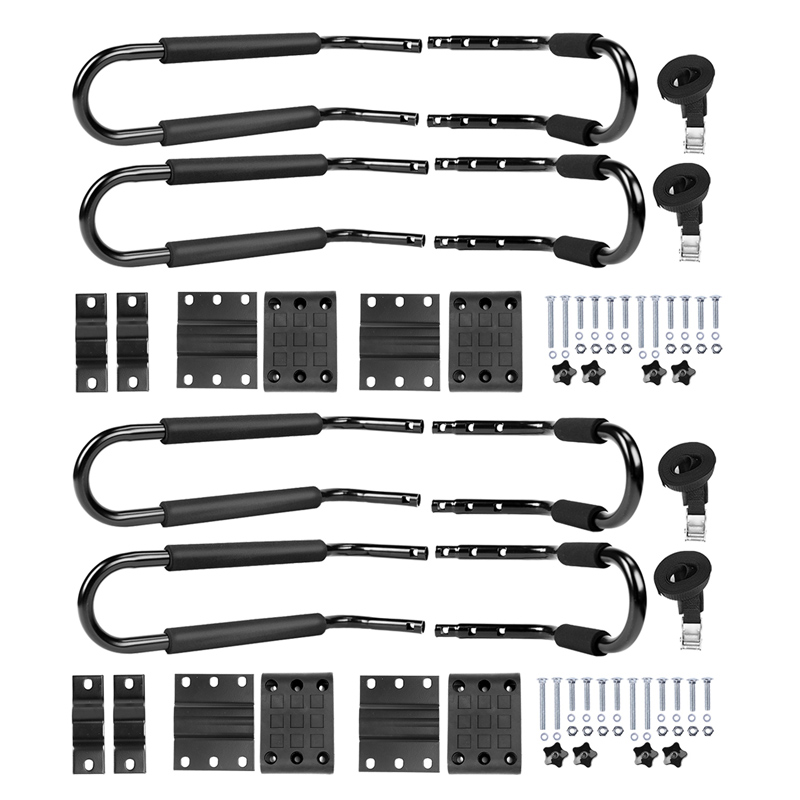 1 Pair and 2 Pairs J Bar Rooftop Kayak Rack with Tie Down Straps for Canoe and Surf Board