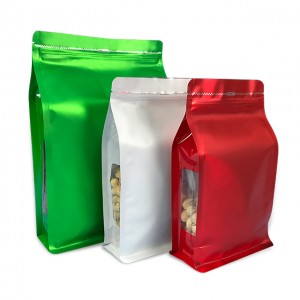 Aluminum Foil Flat Bottom Nuts Snack Pouch Bag With Side Window Resealable Zip Lock In Stock