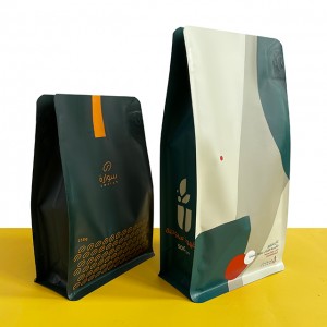 Custom Print Flat Bottom Zipper Coffee Bag With Valve Block Bottom Zipper Coffee Beans Doypack Packaging Bag