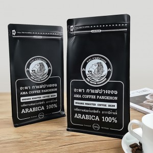 Custom Printing Aluminum Foil Flat Bottom Coffee Bean Packaging Bag With One Way Valve