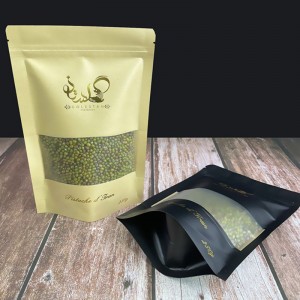Gold Color Hot Stamp Kraft Paper Stand Up Food Storage Pouch Bag With Zipper For Nuts Snack Packaging Bag