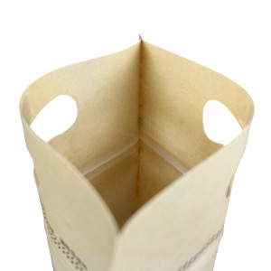 Eco-friendly Biodegradable Kraft Paper Stand Up Pouch With Handle Zip lock Bag Plastic Paper Pouch For Snack Cashew Spice Tea