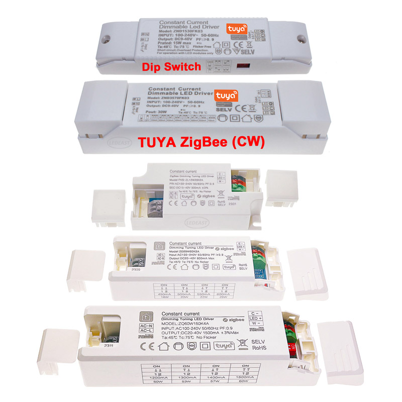 100-240VAC TUYA ZigBee Smart Control Dimming / CCT Adjustable LED Driver LEDEAST FKS-ZQ7W15X2A