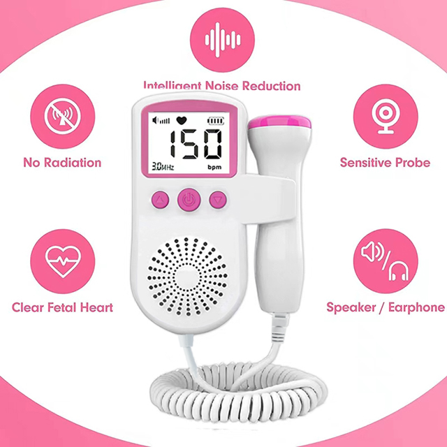 Pregnancy Handheld Baby Heartbeat Detector 3.0MHz Portable Fetal Doppler  for Home Noise Reduction Baby Heart Monitor - Pink Wholesale