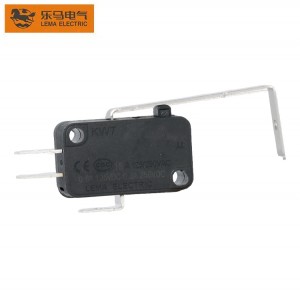 Micro Switch Right Angle Bend Long Lever Black KW7-951 Solder Ternimal