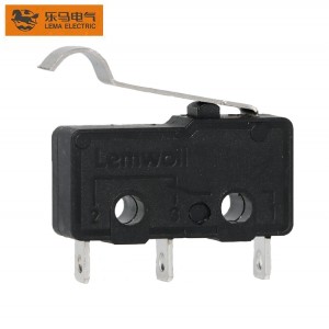 Mini Micro Switch Black Long Bent Lever 5A Solder Terminal