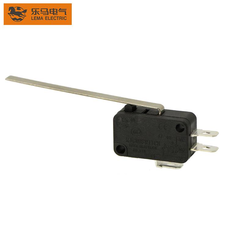 China Gold Supplier for Micro Limit Switch Dimensions - Lema KW7-9 approved long lever micro switch quick connect terminals microswitch ip40 – Lema