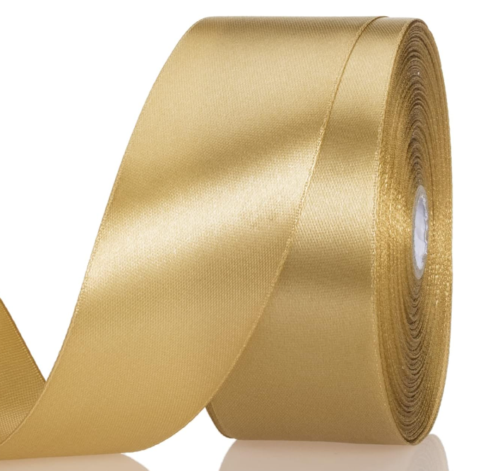 LEMO 1 1/2 Inch Champaign Gold Solid Satin Ribbon Craft Fabric Ribbon for Gift Wrapping Floral Bouquets Wedding Party Decoration