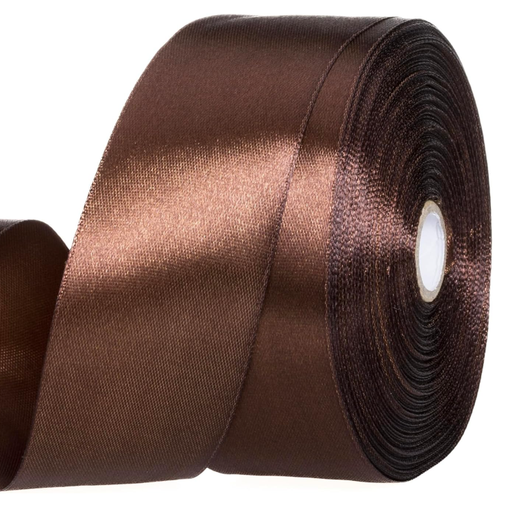 LEMO 1 1/2 инчи кафеава цврста сатенска лента Занаетчиска лента од ткаенина за пакување подароци Цветни букети Декорација на свадбена забава