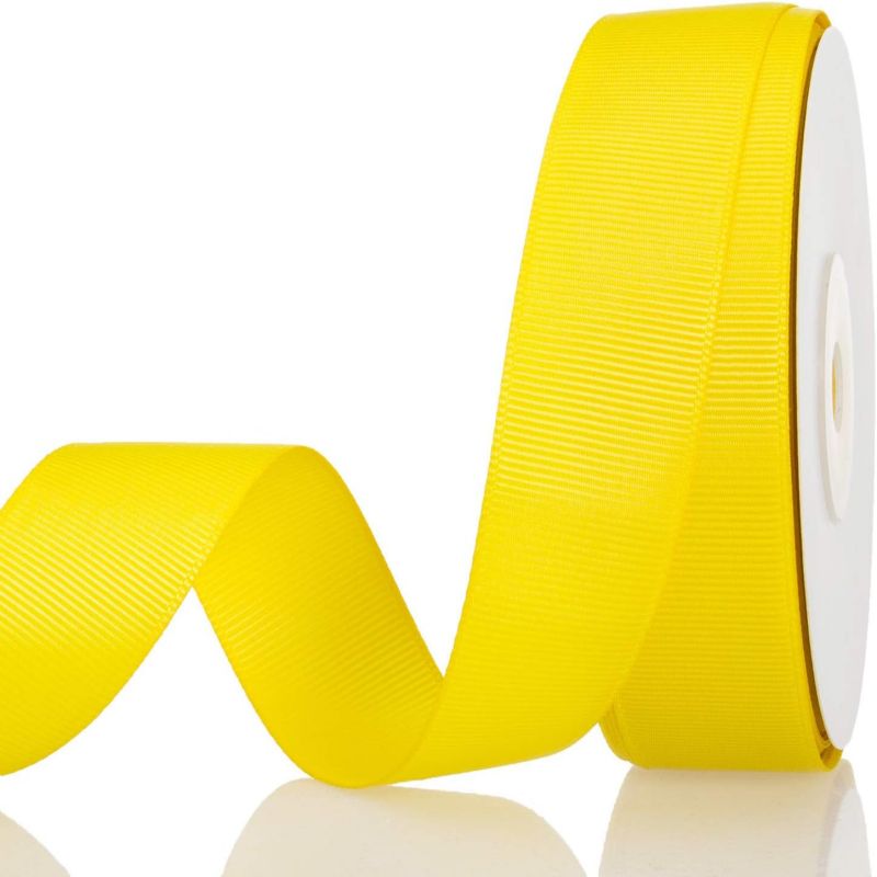 LEMO 1 Inch Solid Yellow Grosgrain Ribbon Roll for Gift Wrapping DIY Hair Accessories (Yellow)
