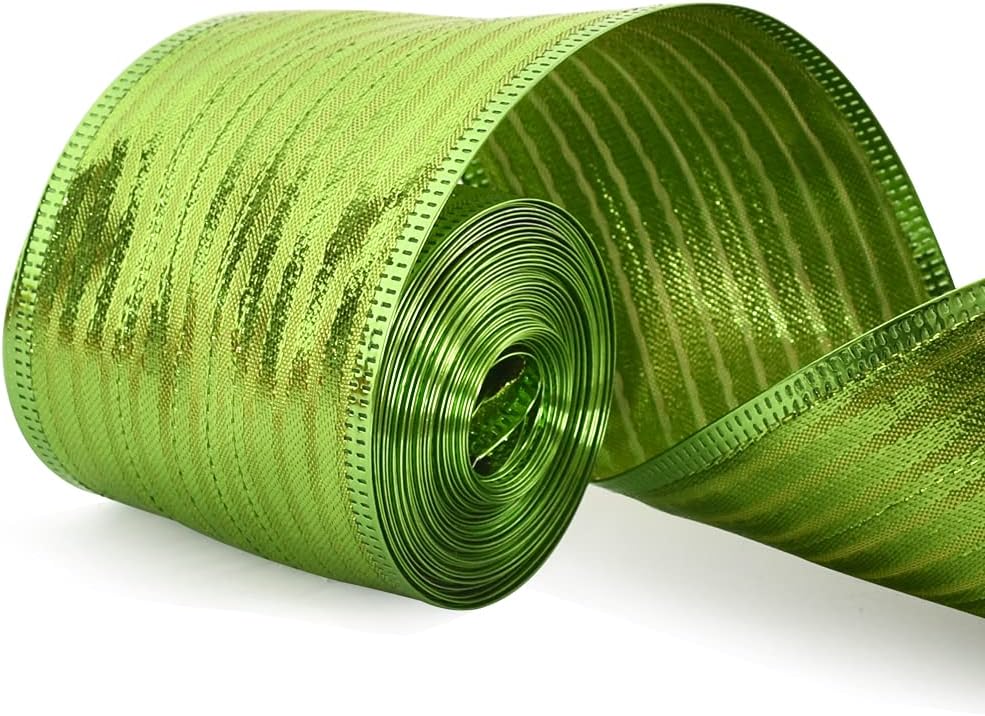 LEMO Christmas Ribbon Green Wired Edged Ribbons Roll Sparking Metallic Glitter Ribbon 1.5 Inch Wide for DIY Crafts Bows Making Tree Decoration Gifts Wrapping