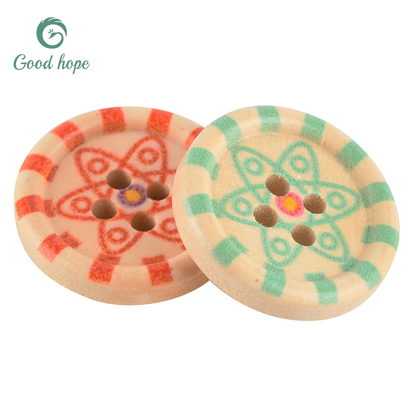 Mordern Design Wholesale Fashion Cartoon Round Painted Thin Edge Hook Wooden Button Color Buckle Clothing Fabric Jewelry Decoration Diy Handmade Accessories Four Holes