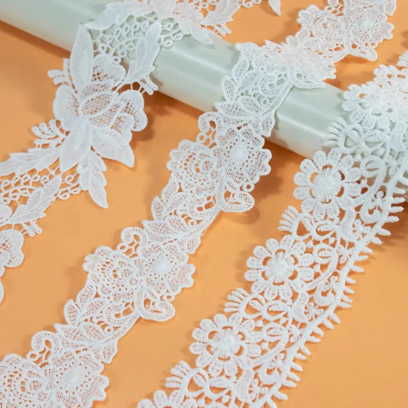 Water soluble embroidery lace trim exquisite workmanship white lace trim home textiles lace trimming border