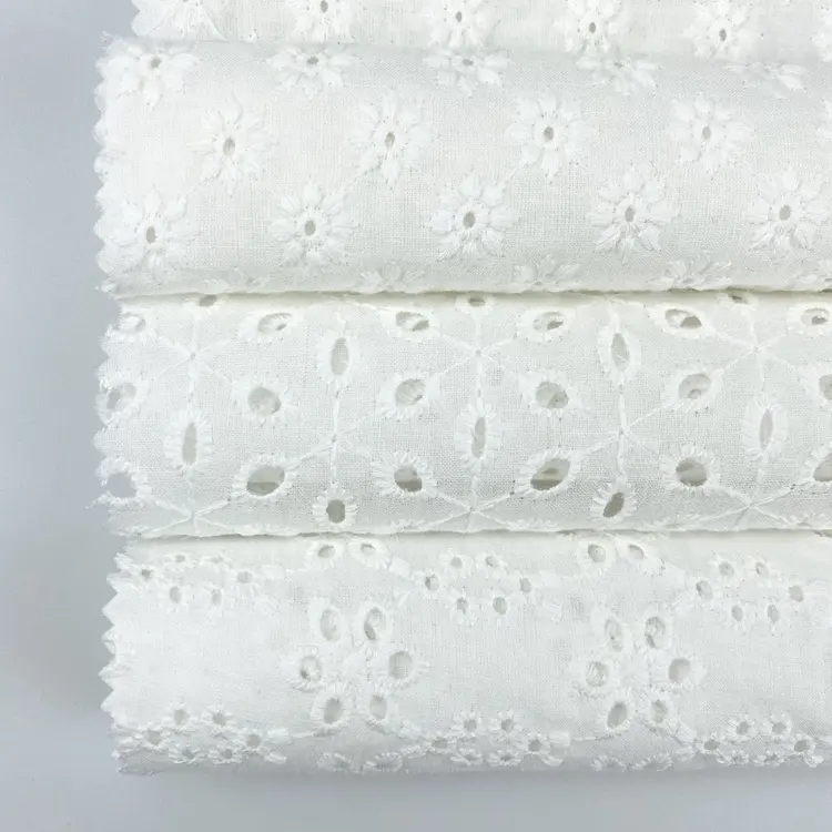 100% algodão voile lurex tecidos bordados metálicos ilhó tecido bordado floral do fabricante para mulheres e meninas