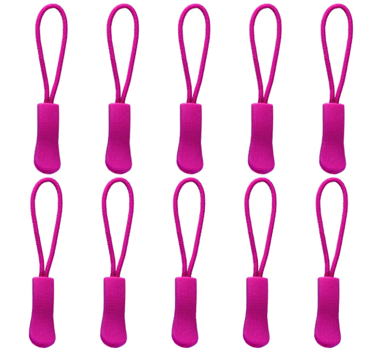 कस्टम गाढा गुलाबी प्रतिस्थापन जिपर ब्याकप्याक ज्याकेट सामान पर्स ह्यान्डब्यागहरूको लागि कर्ड एक्स्टेन्डर तान्छ।