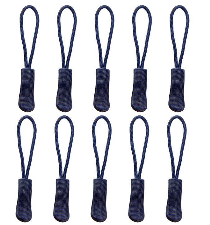 Custom Navy Blue ჩანაცვლება Zipper Pulls Cord Extender ზურგჩანთებისთვის ქურთუკები ბარგის ჩანთები ჩანთები