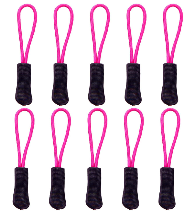 Custom Dark Pink and Black Replacement Zipper Pulls Cord Extender for Backpacks Jackets Luggage Purses Handbags