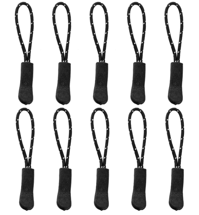 Custom Black and White Replacement Zipper Pulls Cord Extender for Backpacks Jackets Luggage Purses Handbags