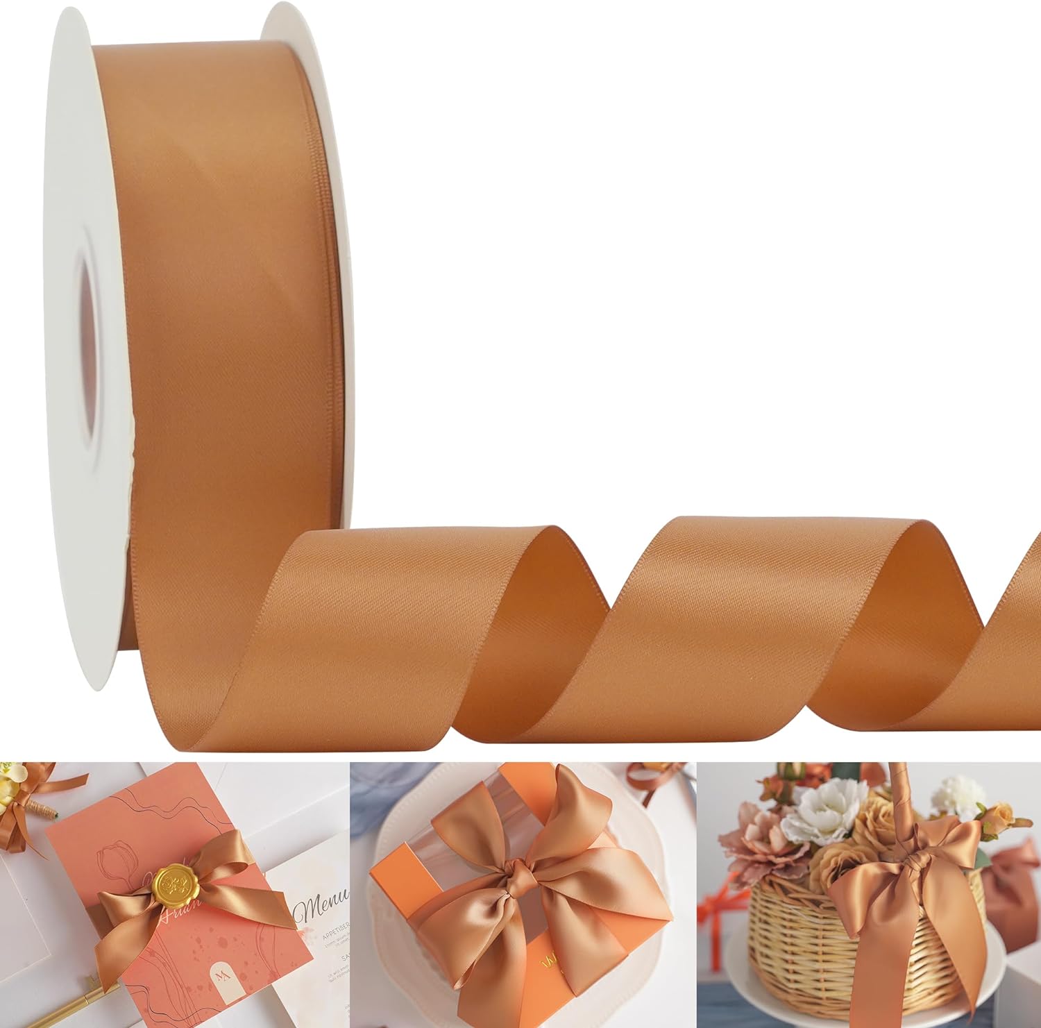 LEMO Terracotta Ribbon 1-12 inch Double-Faced Satin Ribbon for Fall Wedding, Crafts, Gift Wrapping, Flower Bouquet