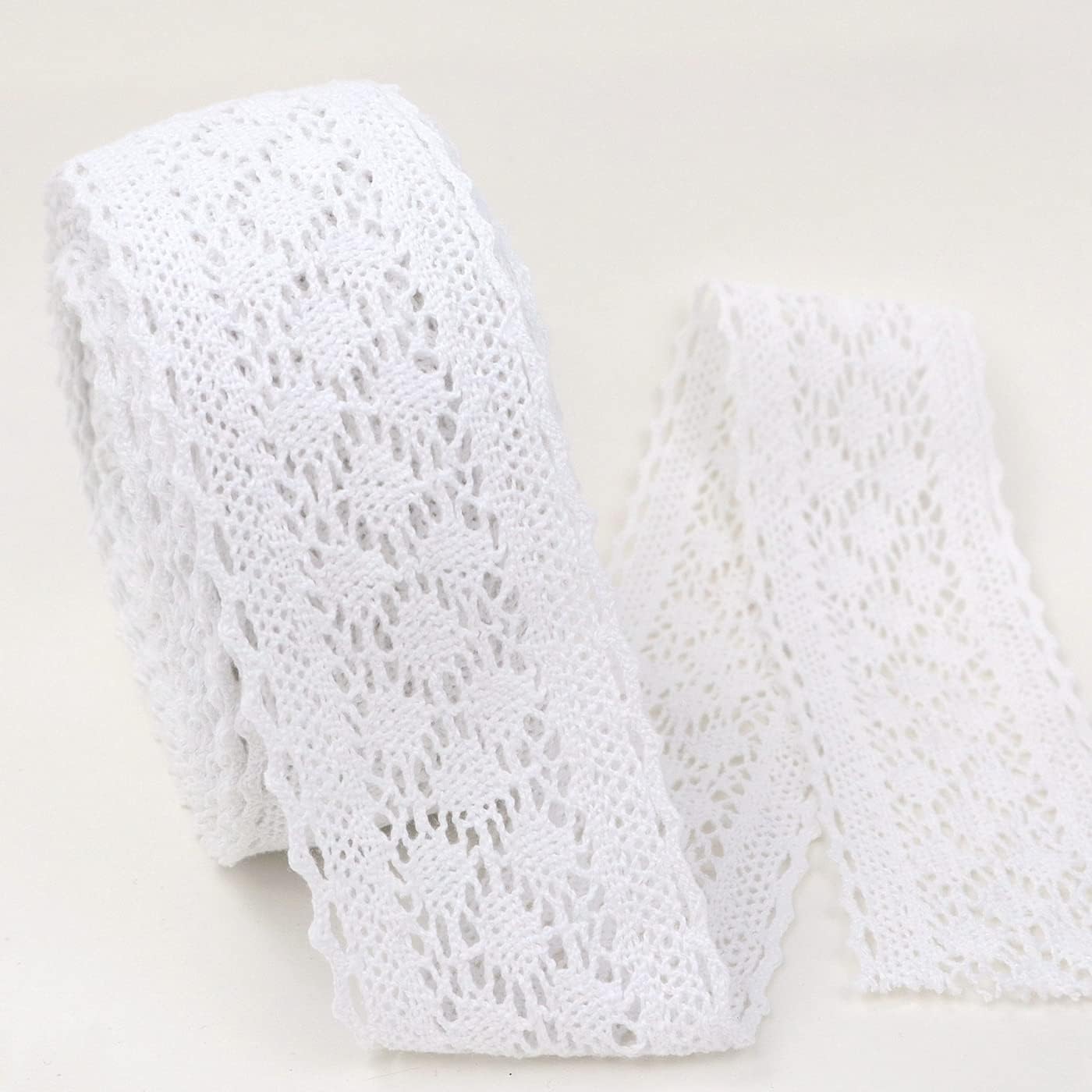 LEMO White Lace Ribbon 10 Yards Cotton Lace Trim Crochet Sewing Lace for Crafts, Gift Package Wrapping, Bridal Wedding Decoration