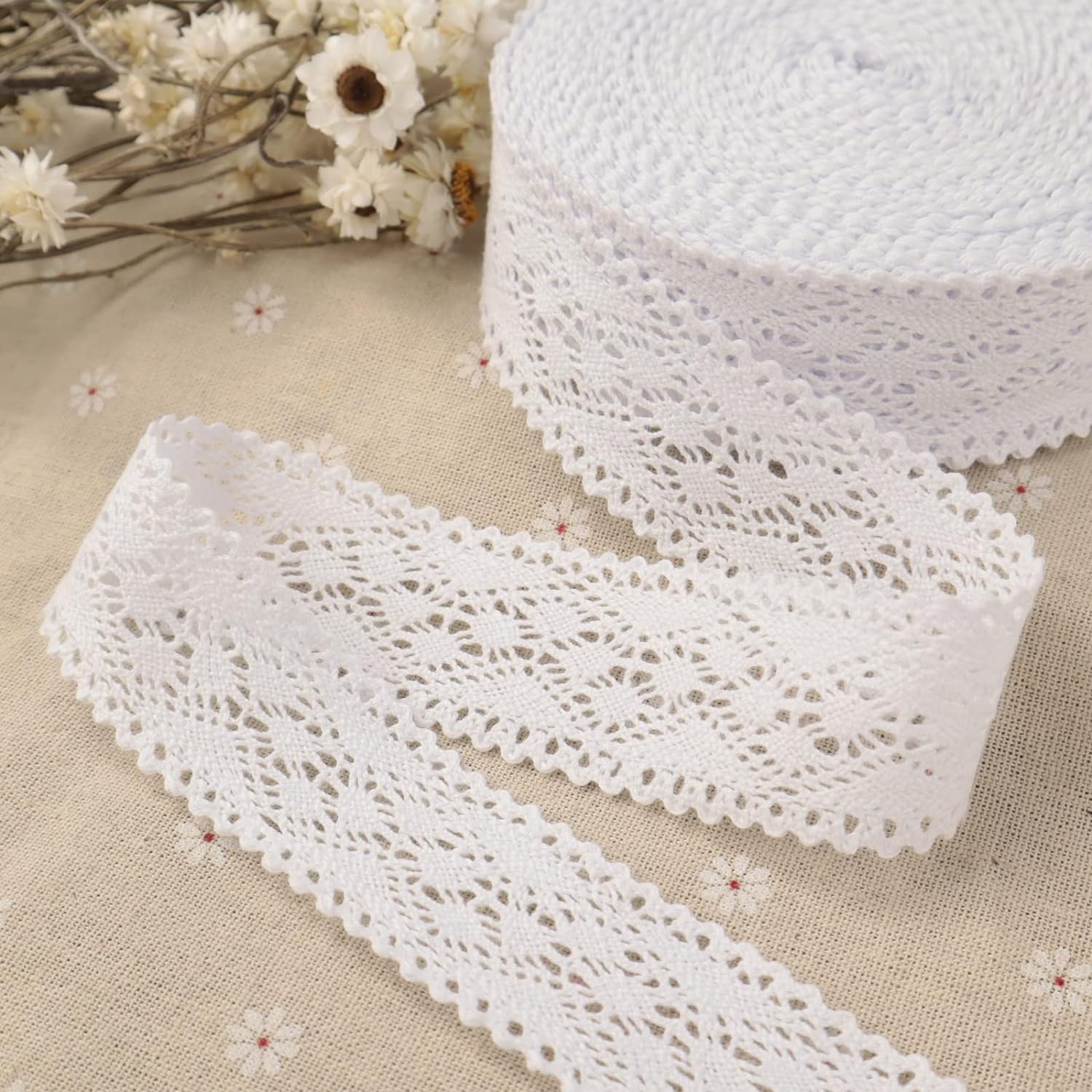 LEMO White Crochet Lace Trim Cotton Sewing Lace for Crafts, Gift Package Wrapping, Bridal Wedding Decoration, Scrapbooking Supplies