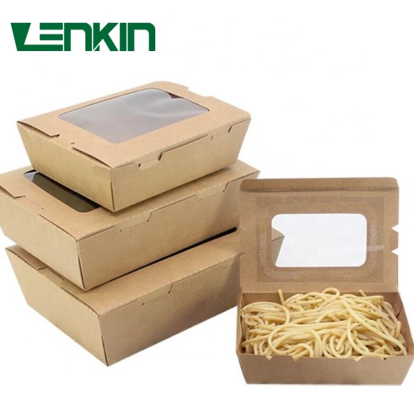 Food Grade Disposable Kraft Paper Salad Packing Box Takeout Food Salad Box  Breakfast Fast Food Tray With Lid Take-away Tray