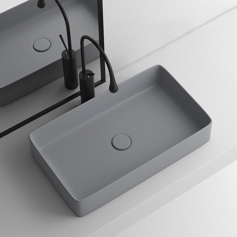 Ceramic rectangle counter top matte grey washroom washbasin bathroom sinks