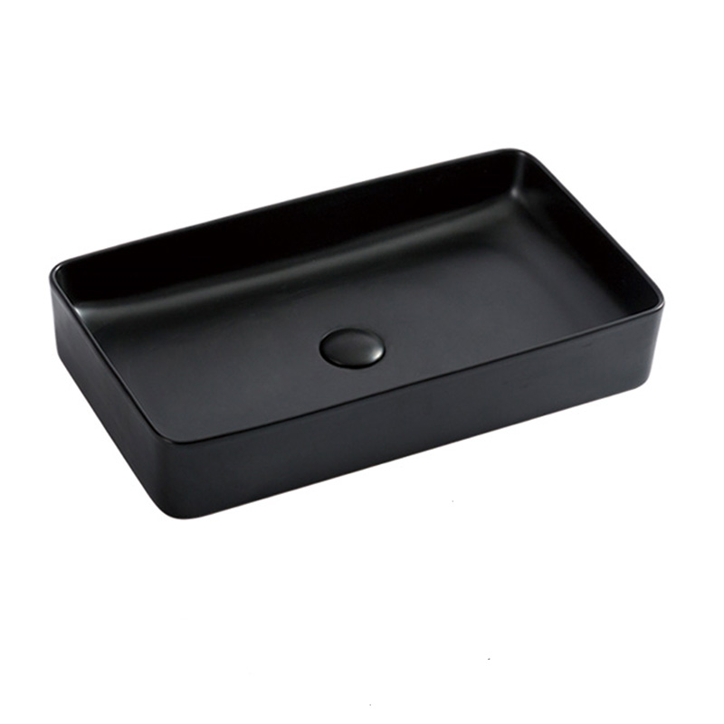 European style all matte black ceramic rectangle wash basin counter top bathroom sinks