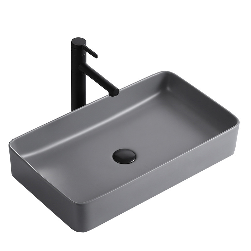 Ceramic rectangle counter top matte grey washroom washbasin bathroom sinks