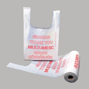 Factory best selling China High Quality Disposable Grocery Bag Plain Plastic T Shirt Bag Polythene Plastic T-Shirt Bags on Roll
