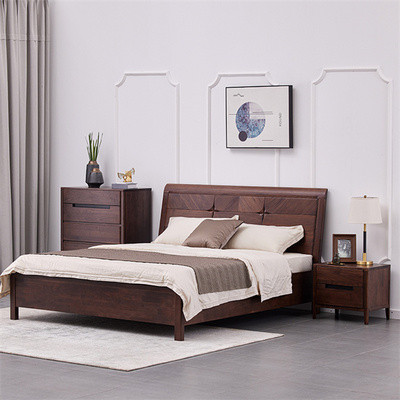 Simple Classic Design Solid Walnut Double Bed (1)