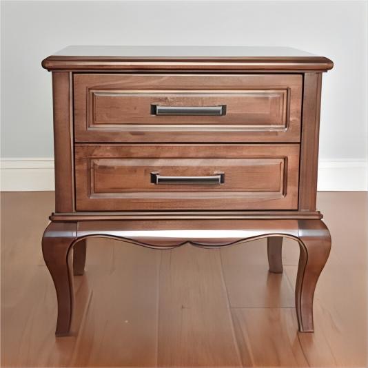 Solid black walnut dark stained bedside table, big drawer, copper plated handle (1)