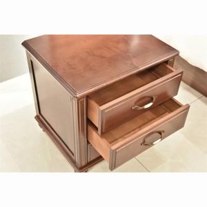 Solid black walnut dark stained bedside table, big drawer, copper plated handle