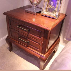 Solid black walnut dark stained bedside table, big drawer, copper plated handle
