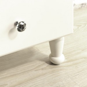 White bedside table, crystal handle, carved feet, silent drawer slide