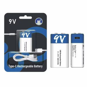 9V Rechargeable Battery Lithium 650mAh USB with Type C Cable