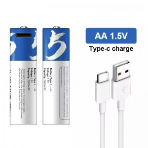 No.5 AA rechargeable li-ion aa batteries 1.5V 2600mWh with Charger Type C Port Cable